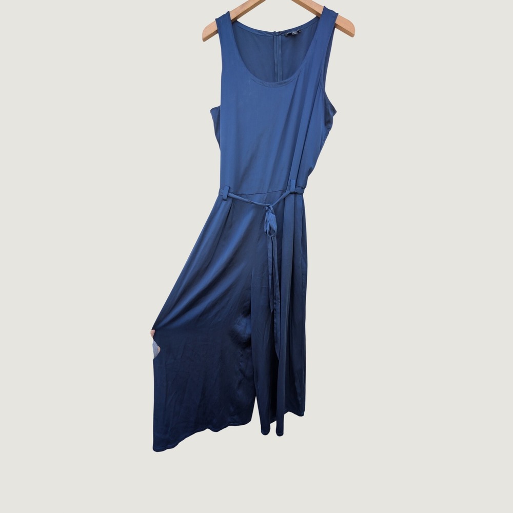 Eileen Fisher Silk Culotte Jumpsuit Womens L Blue Quiet Luxury Minimalist